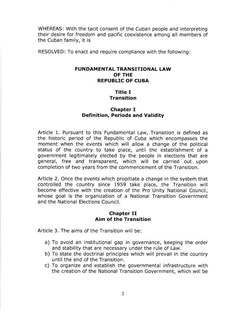 DRAFT- FUNDAMENTAL TRANSITIONAL LAW OF THE REPUBLIC OF CUBA- English 2