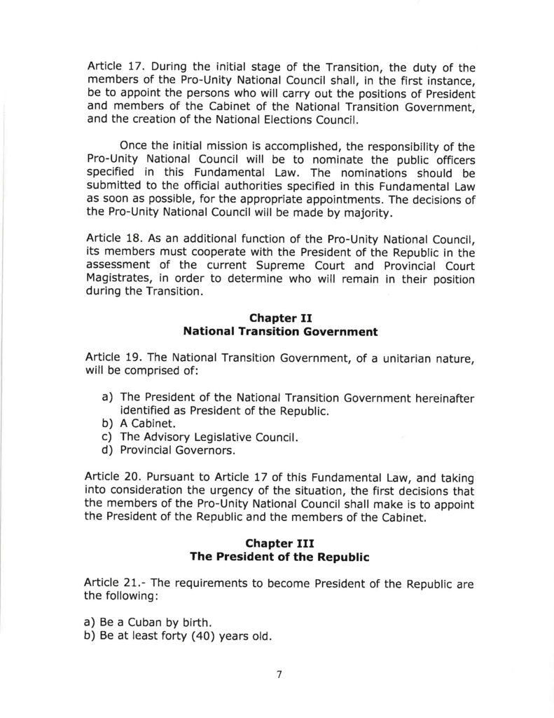 DRAFT- FUNDAMENTAL TRANSITIONAL LAW OF THE REPUBLIC OF CUBA- English 7