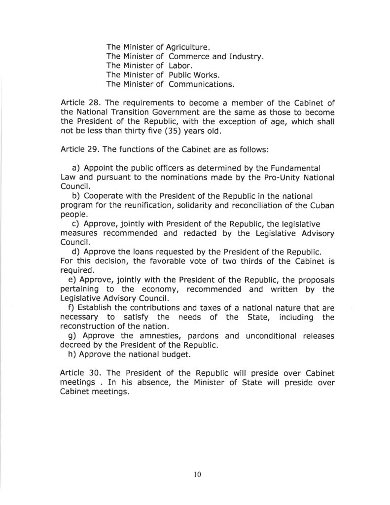 DRAFT- FUNDAMENTAL TRANSITIONAL LAW OF THE REPUBLIC OF CUBA- English 10