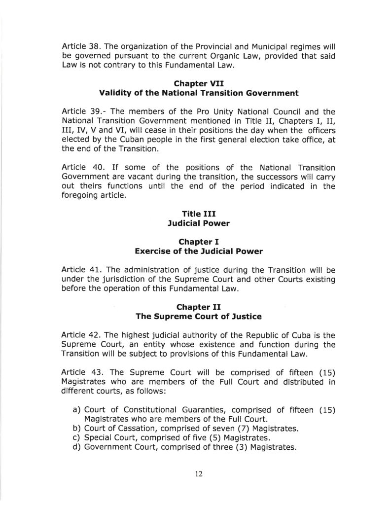 DRAFT- FUNDAMENTAL TRANSITIONAL LAW OF THE REPUBLIC OF CUBA- English 12