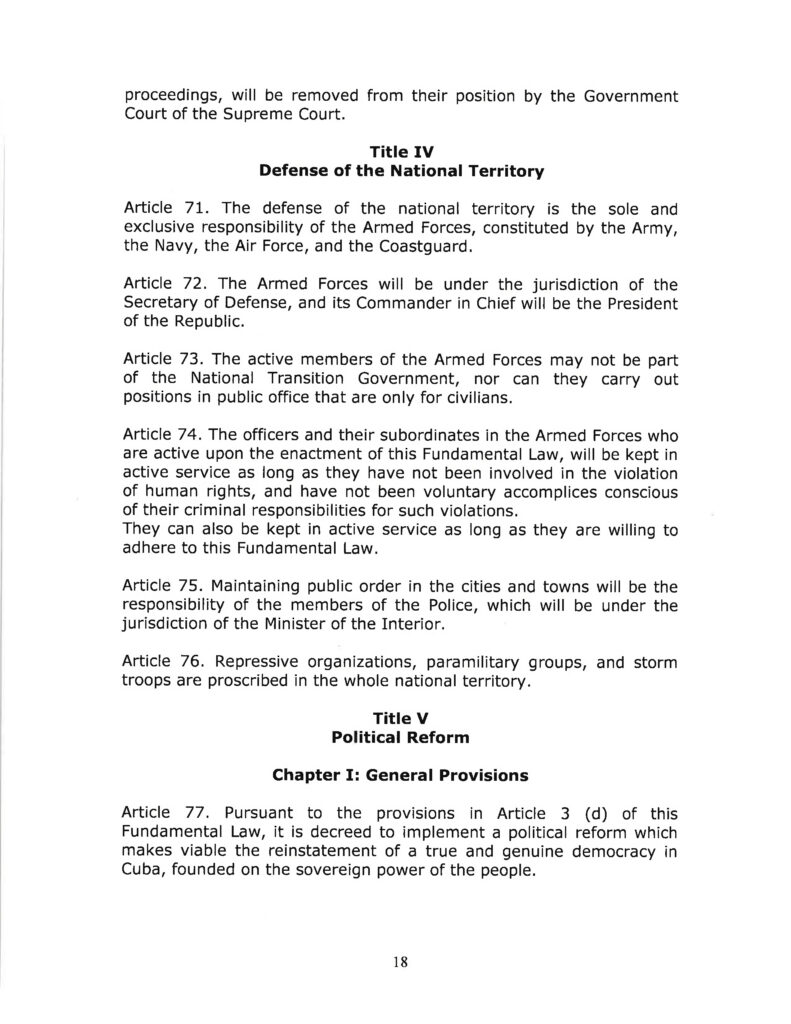 DRAFT- FUNDAMENTAL TRANSITIONAL LAW OF THE REPUBLIC OF CUBA- English 18