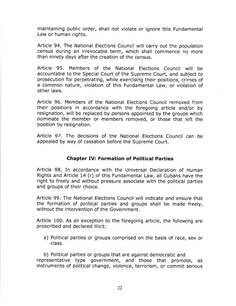 DRAFT- FUNDAMENTAL TRANSITIONAL LAW OF THE REPUBLIC OF CUBA- English 22