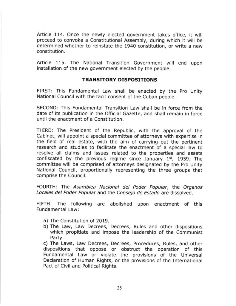 DRAFT- FUNDAMENTAL TRANSITIONAL LAW OF THE REPUBLIC OF CUBA- English 25