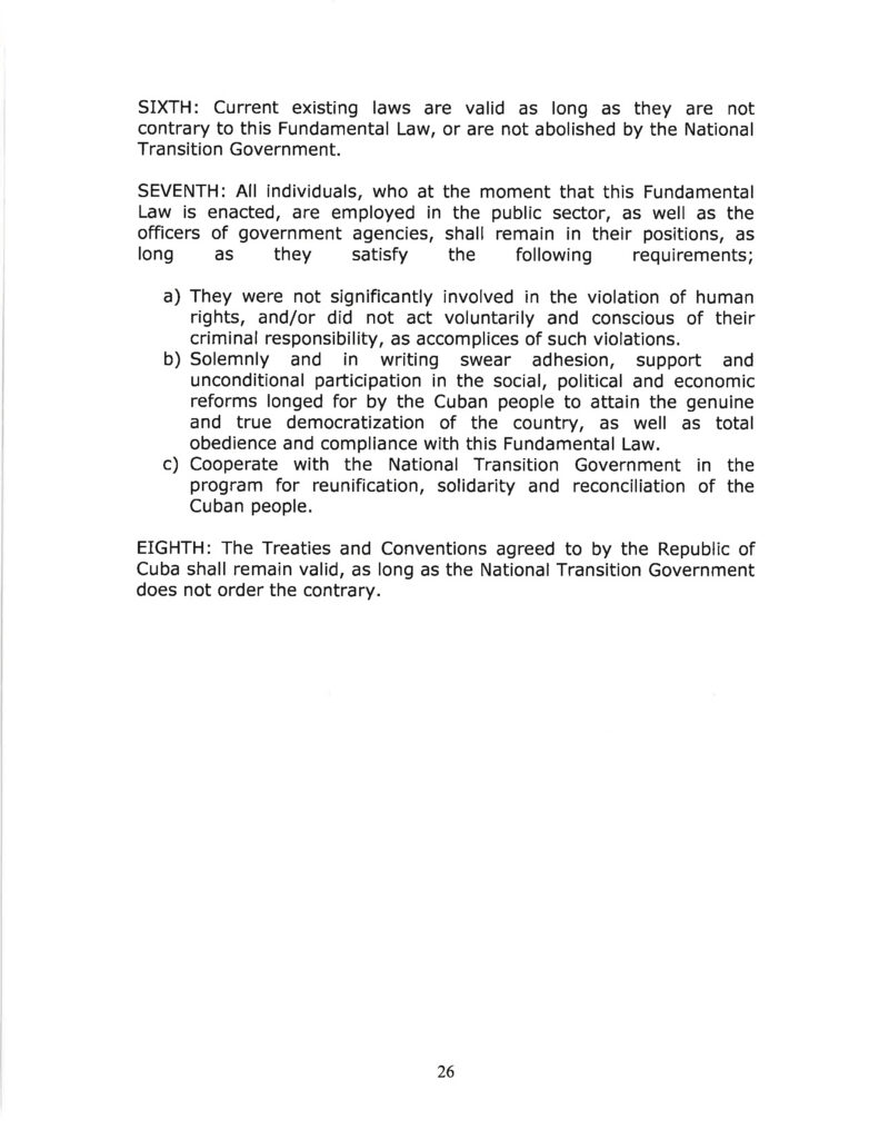 DRAFT- FUNDAMENTAL TRANSITIONAL LAW OF THE REPUBLIC OF CUBA- English 26