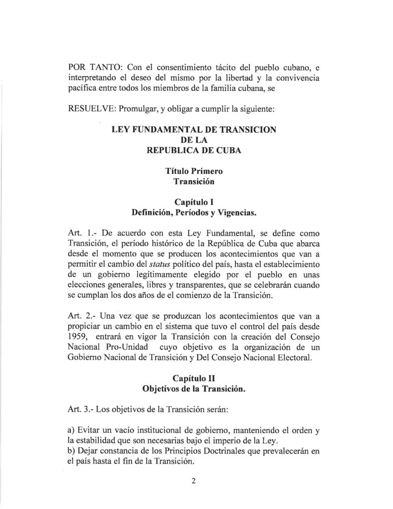 DRAFT- FUNDAMENTAL TRANSITIONAL LAW OF THE REPUBLIC OF CUBA- Spanish 2