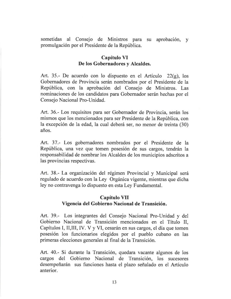 DRAFT- FUNDAMENTAL TRANSITIONAL LAW OF THE REPUBLIC OF CUBA- Spanish 13