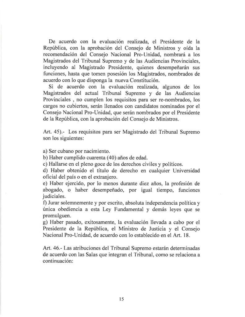 DRAFT- FUNDAMENTAL TRANSITIONAL LAW OF THE REPUBLIC OF CUBA- Spanish 15