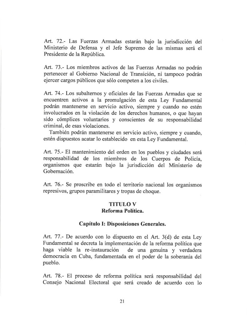 DRAFT- FUNDAMENTAL TRANSITIONAL LAW OF THE REPUBLIC OF CUBA- Spanish 21