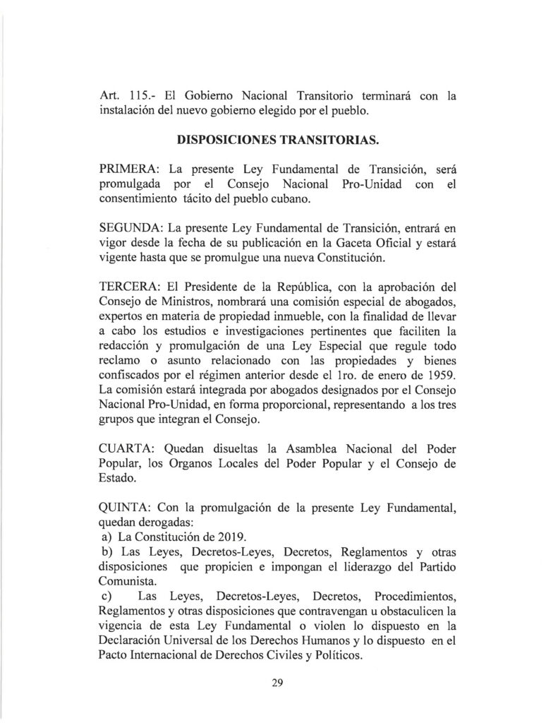 DRAFT- FUNDAMENTAL TRANSITIONAL LAW OF THE REPUBLIC OF CUBA- Spanish 29