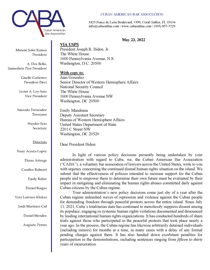 CABA- Letter to Biden Administration regarding Human Rights 1