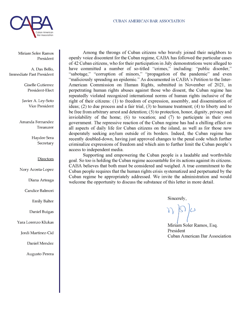 CABA- Letter to Biden Administration regarding Human Rights 2
