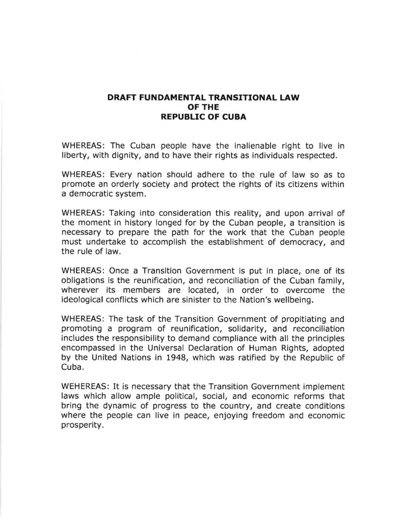 DRAFT- FUNDAMENTAL TRANSITIONAL LAW OF THE REPUBLIC OF CUBA- English 1