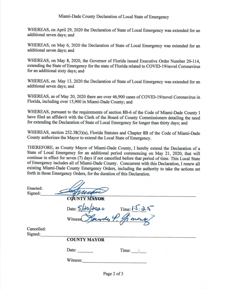 Declaration of State of Emergency – Extension 10 2