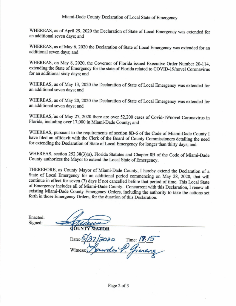 Declaration of State of Emergency – Extension 11 2