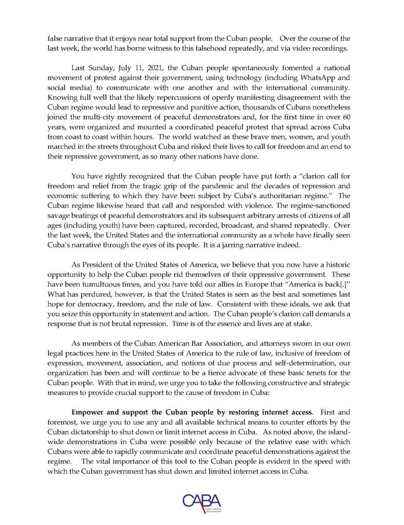 CABA to President Biden 2