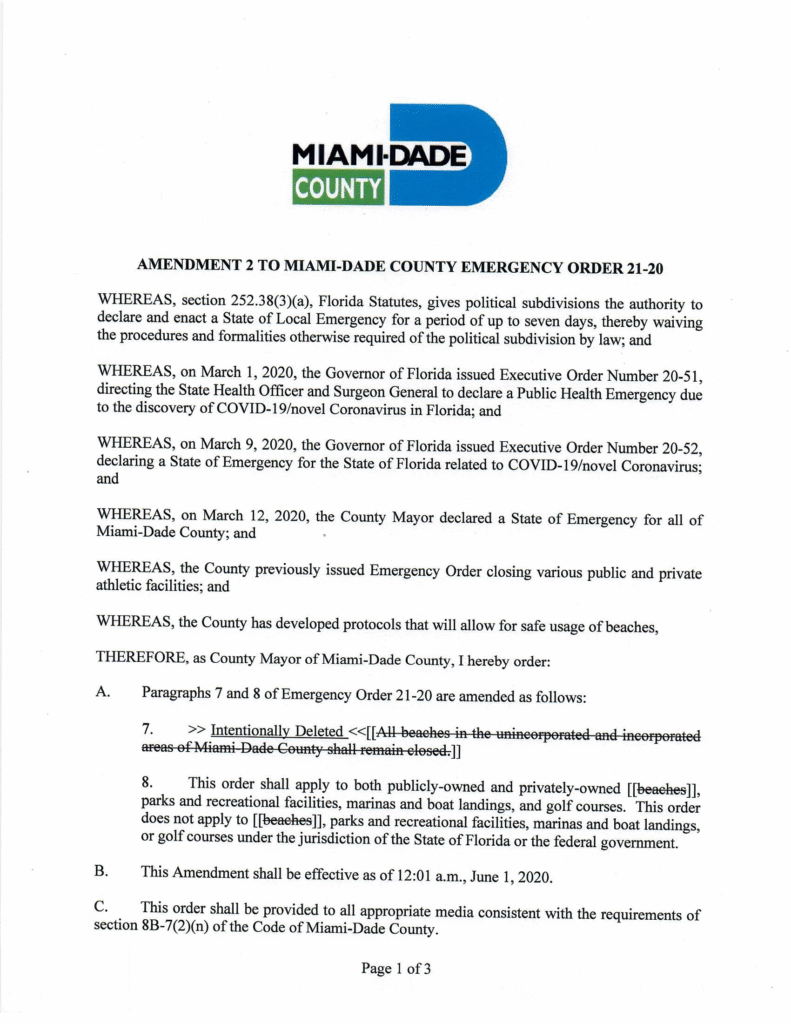 Parks, Marinas, Golf Reopening – Amendment 2