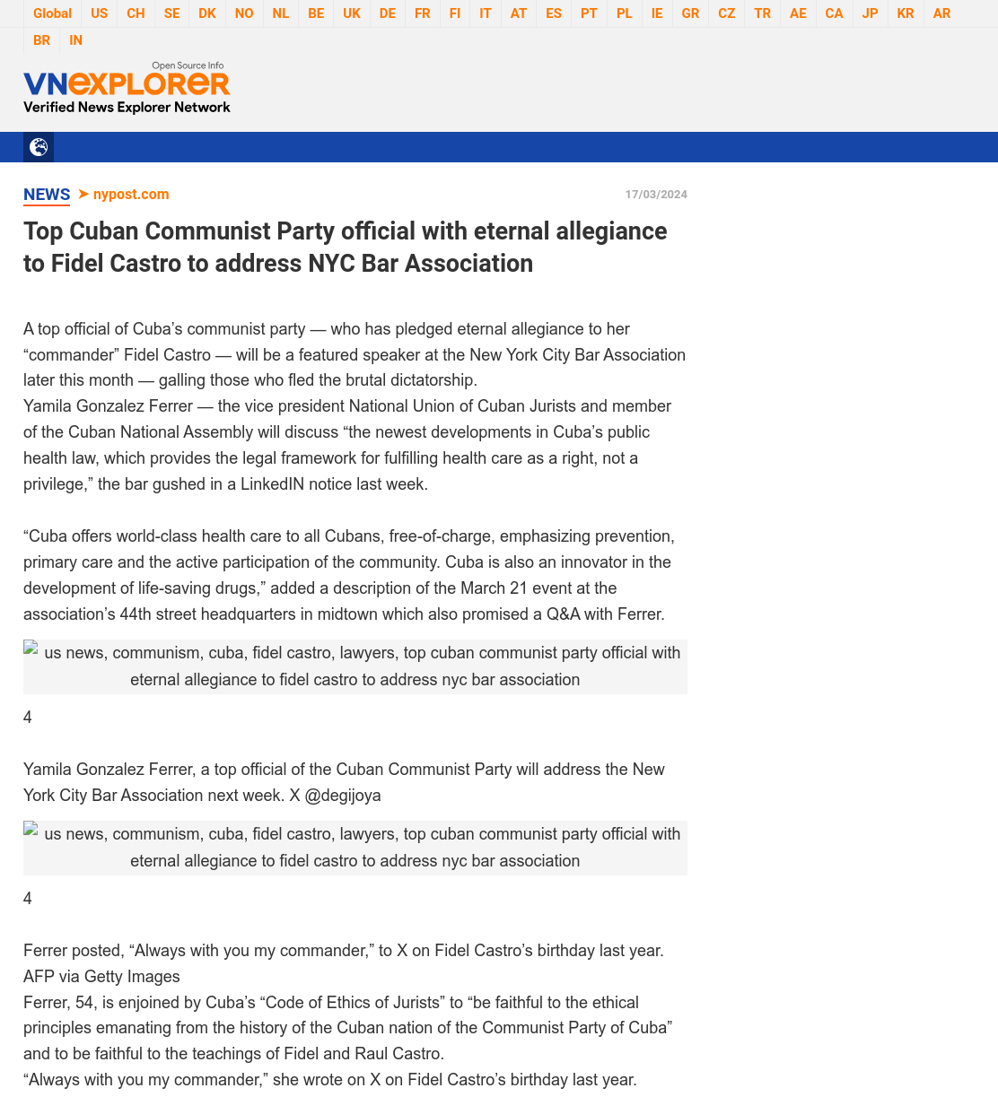 Top Cuban Communist Party official with eternal allegiance to Fidel Castro to address NYC Bar Association