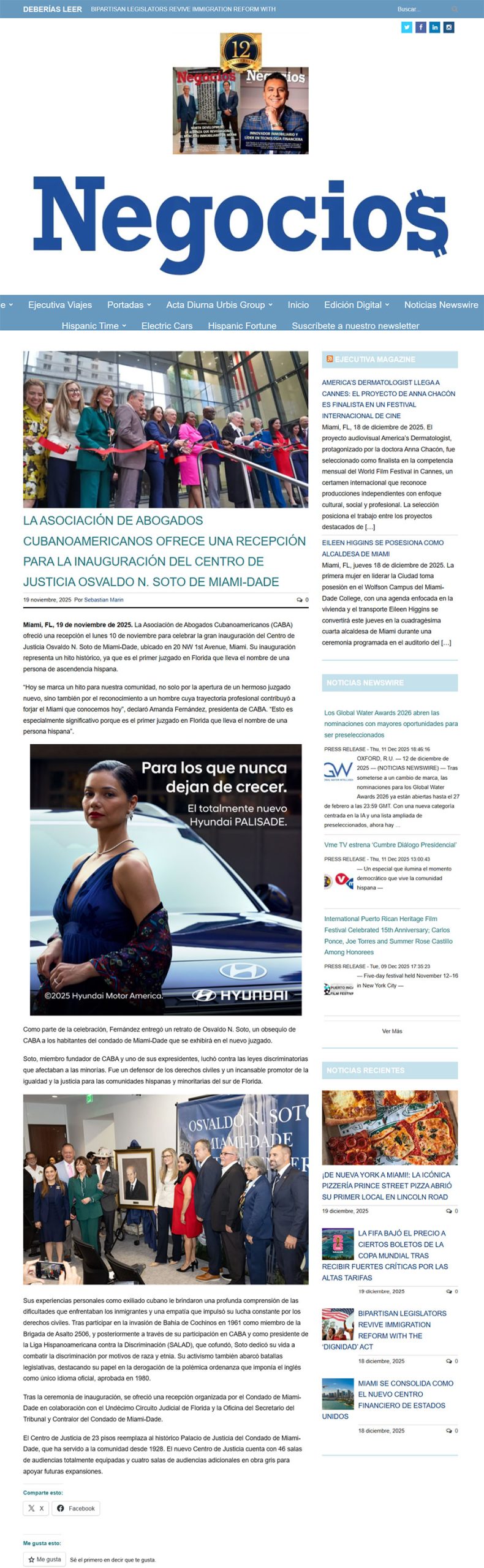 LA ASOCIACIÓN DE ABOGADOS CUBANOAMERICANOS OFRECE UNA RECEPCIÓN PARA LA INAUGURACIÓN DEL CENTRO D